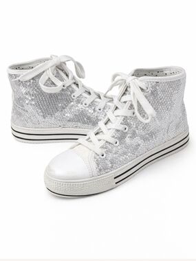 Silver Sequin High-Top Sneakers – Size 39 (Fits 7.5–8) Converse Streetwear Vibe